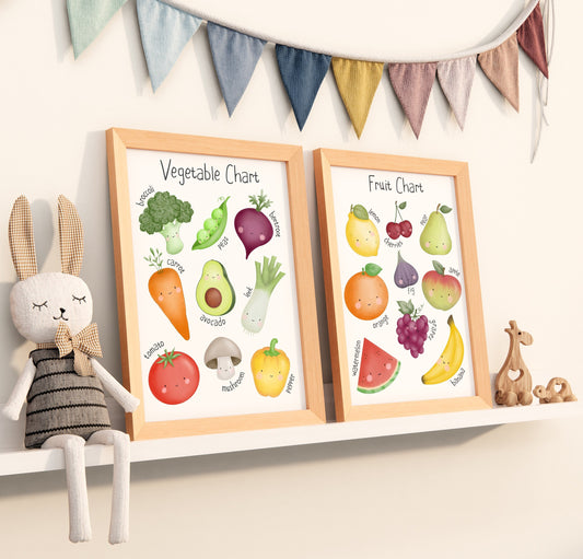 Set of 2 - Fruit & Vegetable Chart Prints